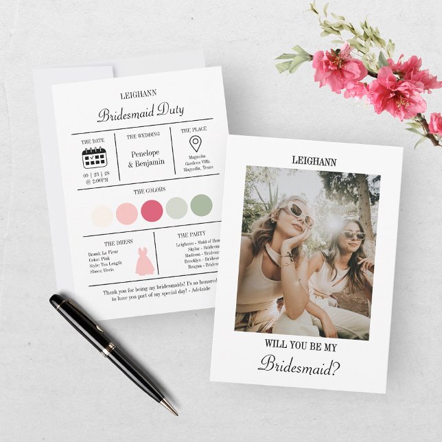 Modern Script Bridesmaid Proposal Photo Card (Creator Uploaded)