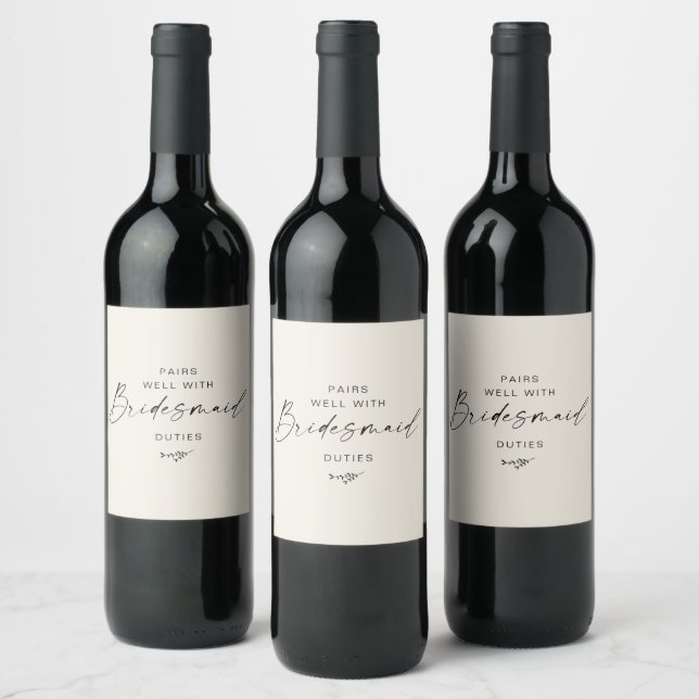 Modern Script Bridesmaid Proposal Wine Label (Bottles)