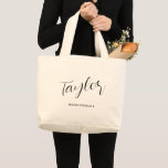 Modern Script Bridesperson Name Large Tote Bag<br><div class="desc">Surprise your bridesperson with personalised wedding party gifts and use this tote bag to bundle all together. This stylish modern and minimalist tote bag features your name of choice in a modern calligraphy style script and "Bridesperson" in a clean font.</div>