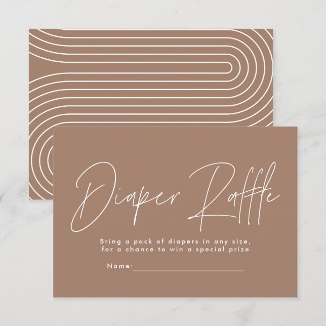 modern script brown baby shower diaper raffle thank you card (Front/Back)