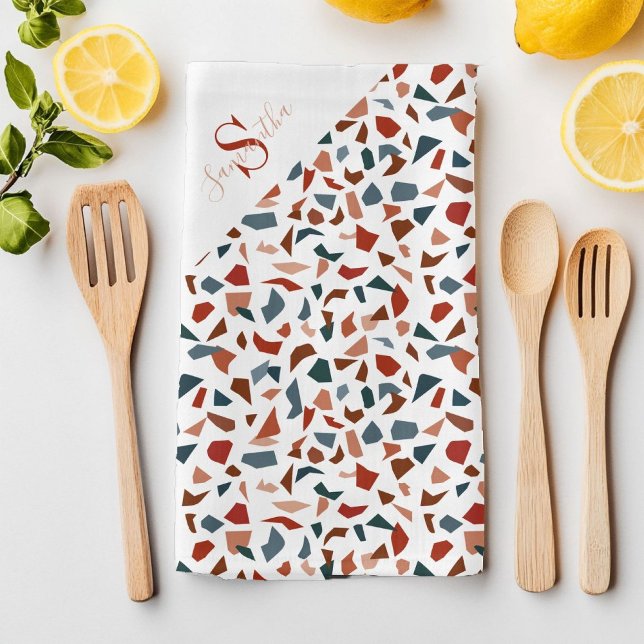 Modern Script Brown Pattern Tea Towel (Modern Script Brown Pattern Kitchen Towel)