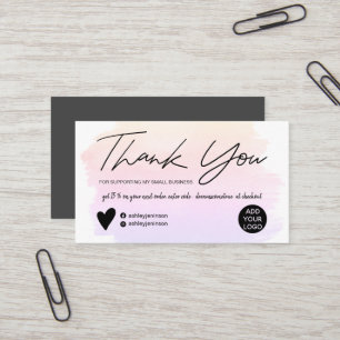 Modern script brush ombre watercolor thank you business card