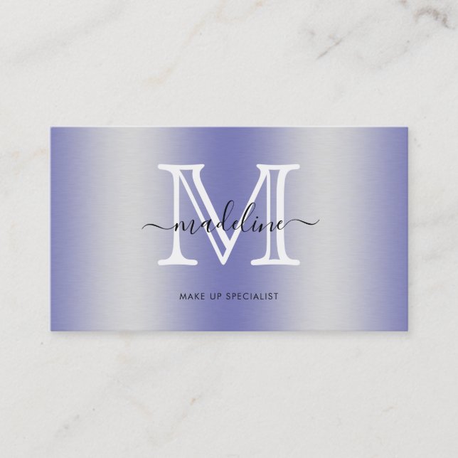 Modern Script Brushed Metal Monogram Business Card (Front)