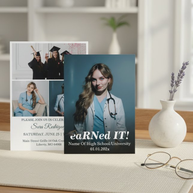 Modern Script BSN RN 4-Photo Class of 2026 Nursing Invitation (Modern Script BSN RN 4-Photo Class of 2026 Nursing Grad Invitation )