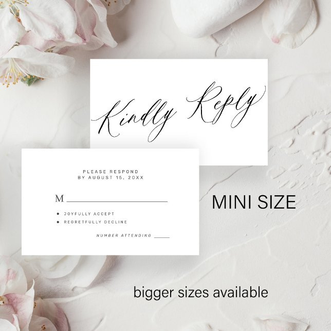 Modern script budget wedding kindly reply RSVP Card (Creator Uploaded)