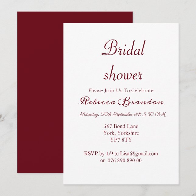 Modern Script Burgundy Bridal Shower Invitation (Front/Back)