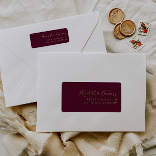 Modern Script Burgundy Gold Return Address