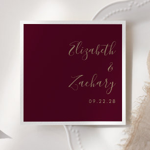 Modern Script Burgundy Gold Wedding Napkin