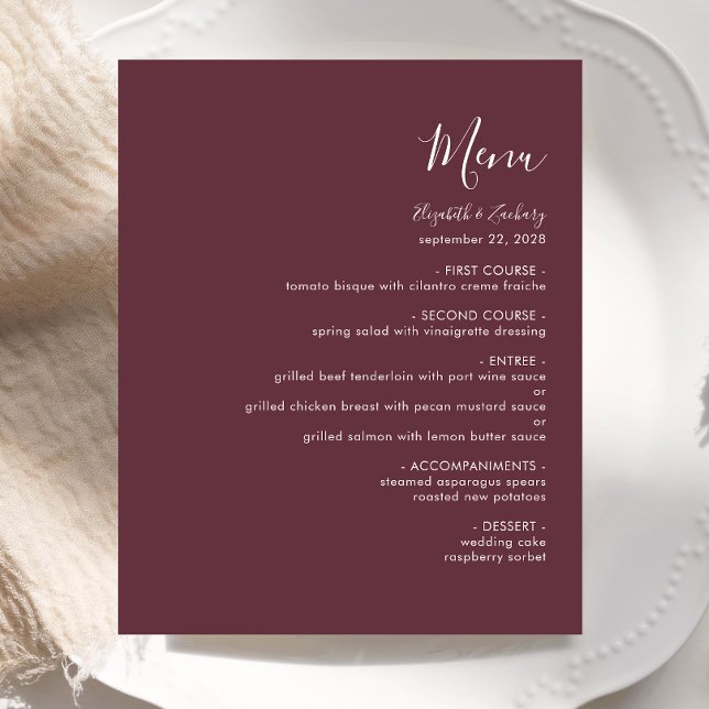 Modern Script Burgundy Wedding Menu (Creator Uploaded)