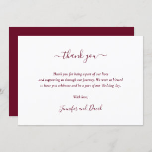 Modern Script Burgundy Wedding Thank You Card