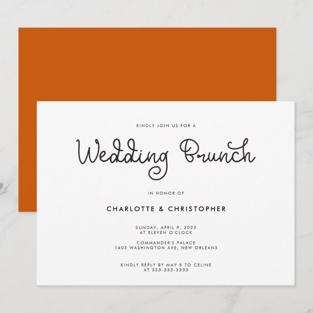 Modern Script Burnt Orange Post Wedding Brunch Invitation (Front/Back)