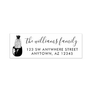 Modern Script Cactus Planter Return Address Self-inking Stamp