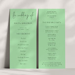 Modern Script Caledon Green Wedding Program Invitation<br><div class="desc">Modern Script Caledon Green Wedding Available digitally and printed. A modern typographical design for your wedding programs. The main header is in a stylish set script and the rest of the text you can easily personalise. You can change the text and background colours if you wish to match your wedding...</div>