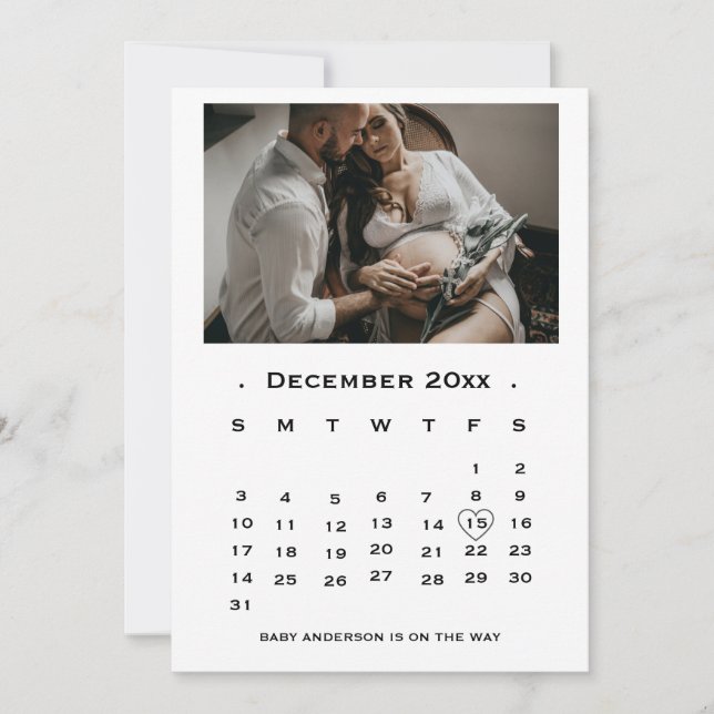 Modern Script Calendar Pregnancy announcemen Announcement (Front)