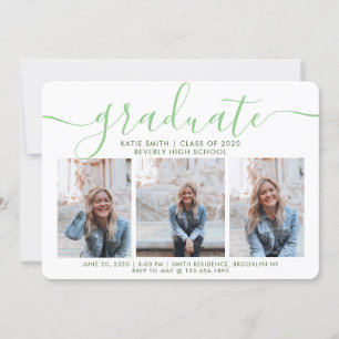 Modern Script Caliigraphy 3 Photo Graduation Invitation