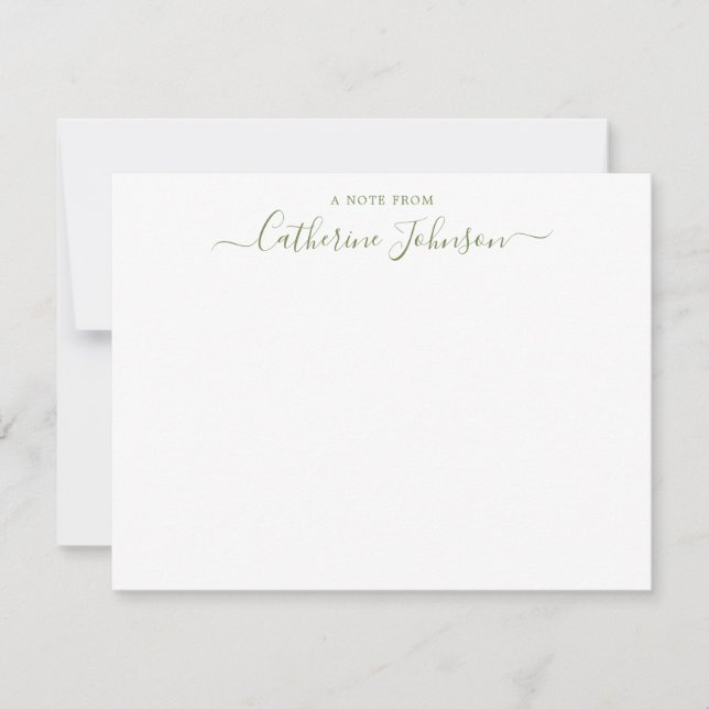 Modern Script Calligraphy A Note From Moss Green Card (Front)