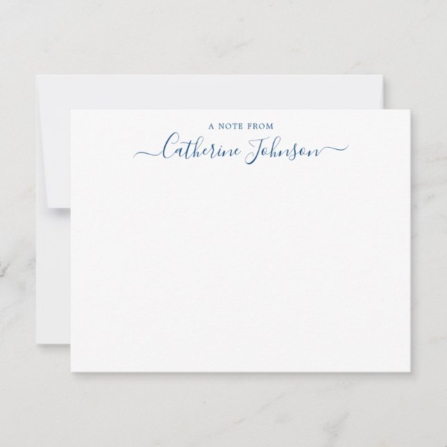 Modern Script Calligraphy A Note From Navy Blue Card (Front)