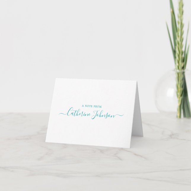 Modern Script Calligraphy A Note From Teal Green Card (Front)