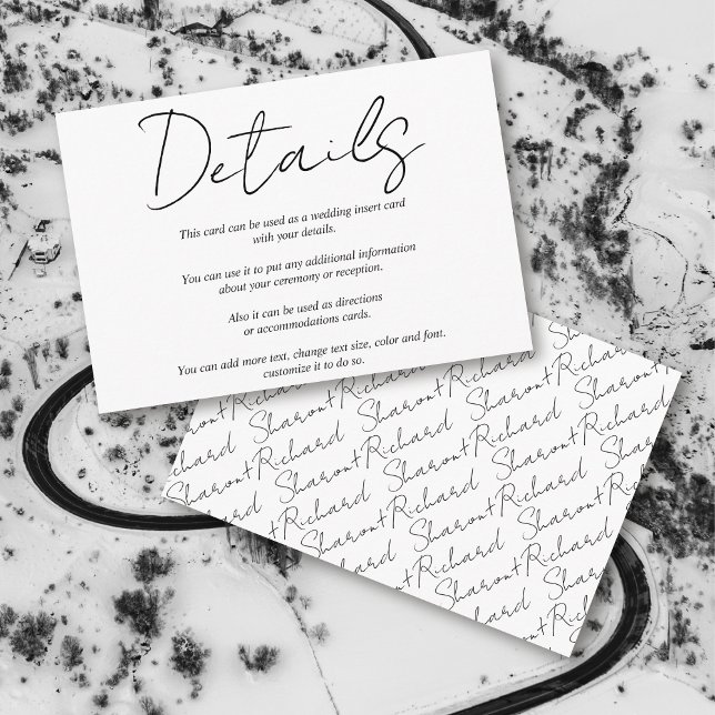 Modern script calligraphy black and white wedding enclosure card (Creator Uploaded)