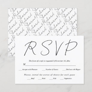 Modern script calligraphy black and white wedding  RSVP card