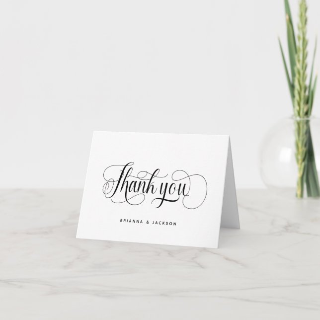 Modern Script Calligraphy Custom Names Wedding Thank You Card (Front)
