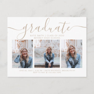 Modern Script Calligraphy Graduation 3 Photo Invitation Postcard