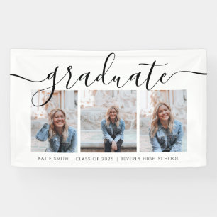 Modern Script Calligraphy Graduation Three Photo Banner