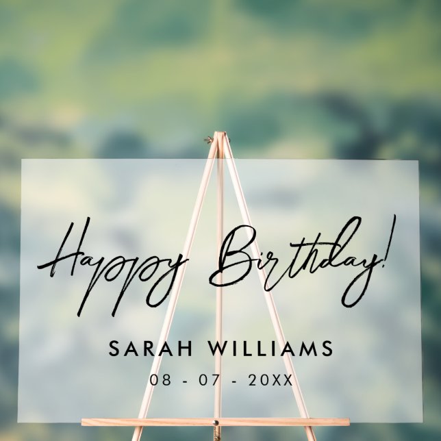 Modern Script Calligraphy Happy Birthday Frosted Acrylic Sign (Neutral)