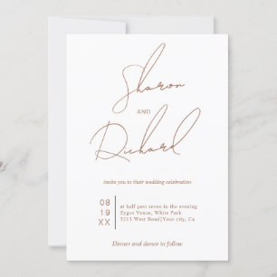 Modern script calligraphy mocha minimalist wedding invitation