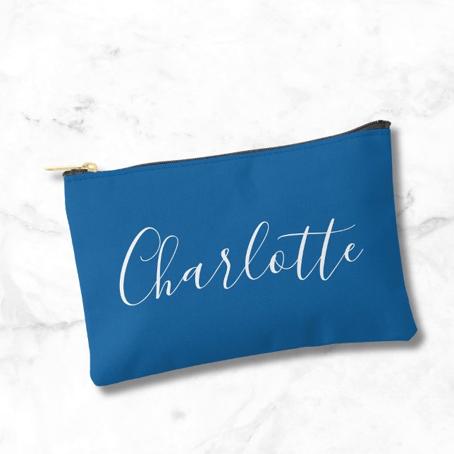 Modern Script Calligraphy Name Simple Bright Blue Accessory Pouch (Creator Uploaded)
