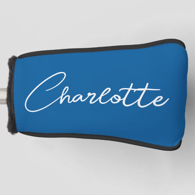 Modern Script Calligraphy Name Simple Bright Blue Golf Head Cover (Front)