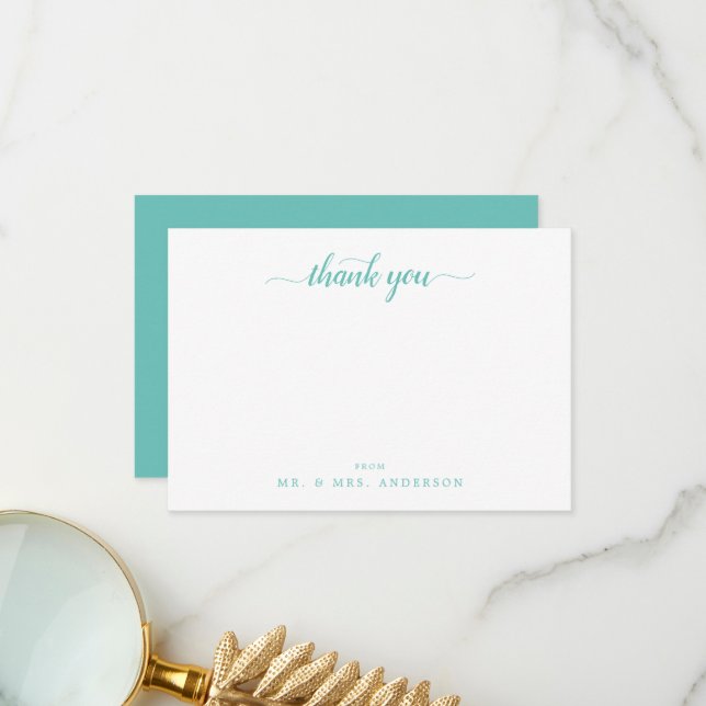Modern Script Calligraphy Pastel Green Thank You (Front/Back In Situ)