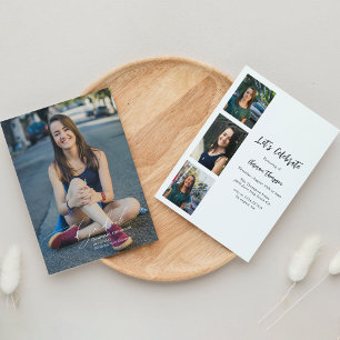 Modern Script Calligraphy Photo Graduation Invitation