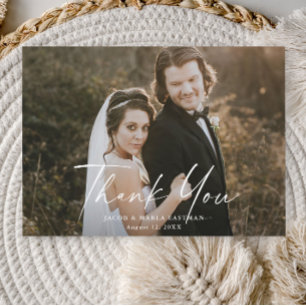 Modern Script Calligraphy Photo Wedding Thank You Card