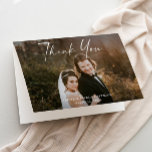 Modern Script Calligraphy Photo Wedding Thank You Card<br><div class="desc">Modern Script Calligraphy Photo Wedding Thank You Card features hand lettered thank you,  portrait photo.The back includes a thank you message that you can personalise or remove if you prefer to hand right your thank you. Click the Edit button to customise this design.</div>