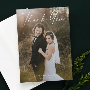 Modern Script Calligraphy Photo Wedding Thank You  Invitation