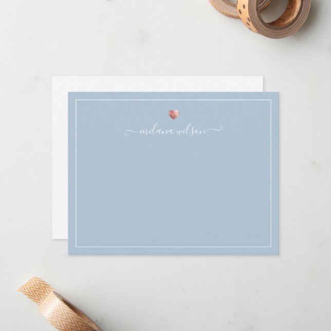Modern Script Calligraphy Rose Gold Heart Card (Front/Back In Situ)