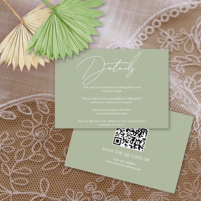 Modern script calligraphy sage green QR wedding Enclosure Card (Creator Uploaded)