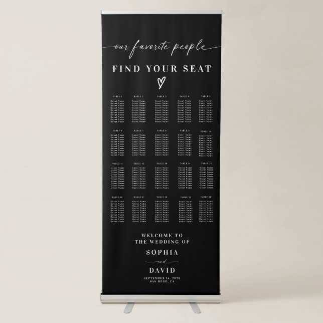 Modern Script Calligraphy Wedding Seating Chart  Retractable Banner (Front)