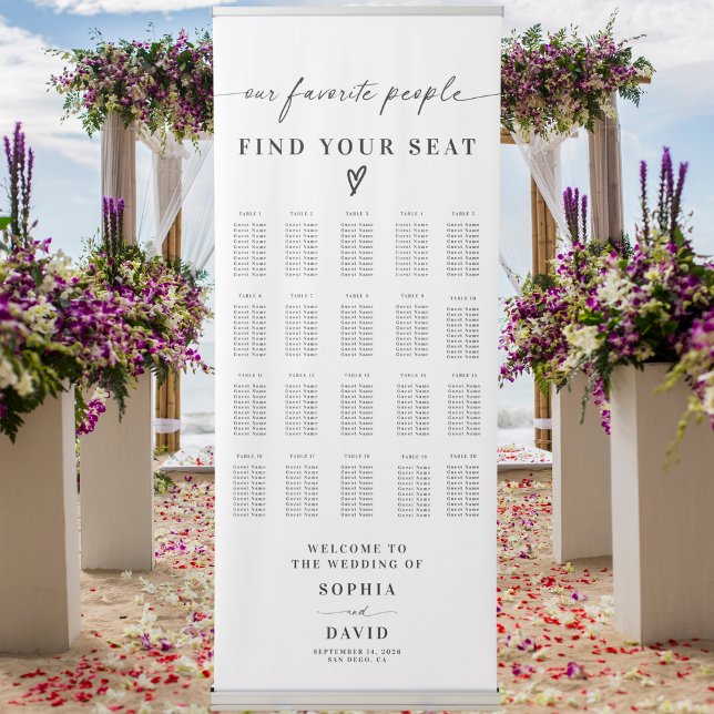 Modern Script Calligraphy Wedding Seating Chart  Retractable Banner (Creator Uploaded)