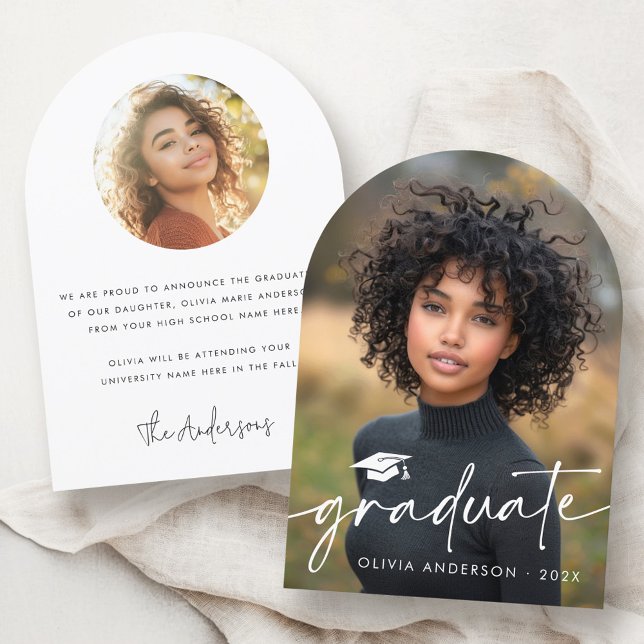 Modern script cap photo graduation announcement (Modern script cap photo graduation announcement)