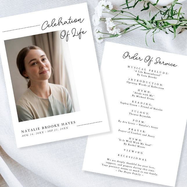 Modern Script Celebration of Life Photo Funeral Programme (Creator Uploaded)