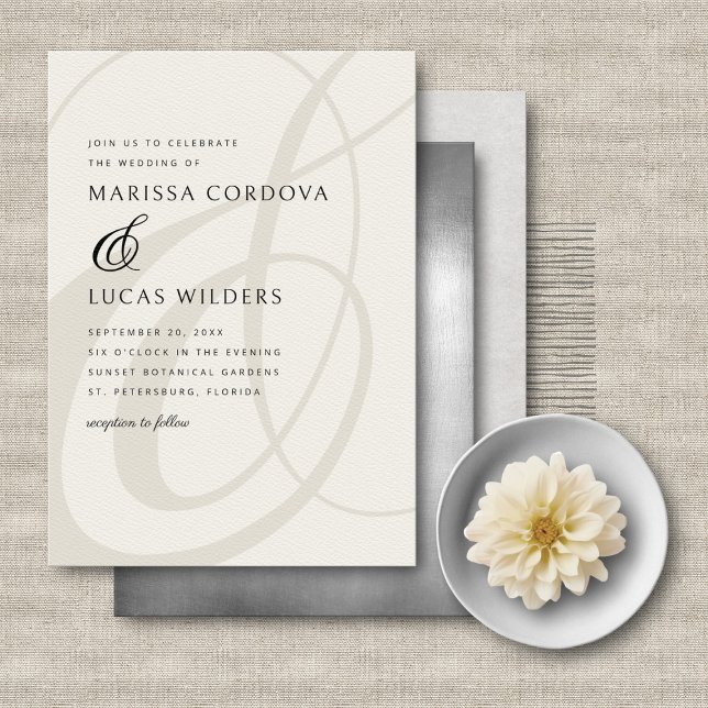 Modern Script Champagne Ampersand Wedding Invitation (Creator Uploaded)