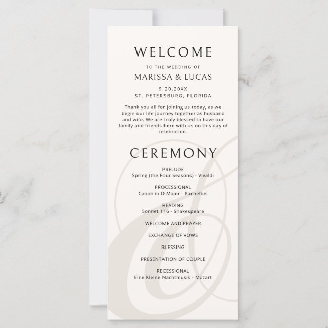 Modern Script Champagne Ampersand Wedding Program (Front)
