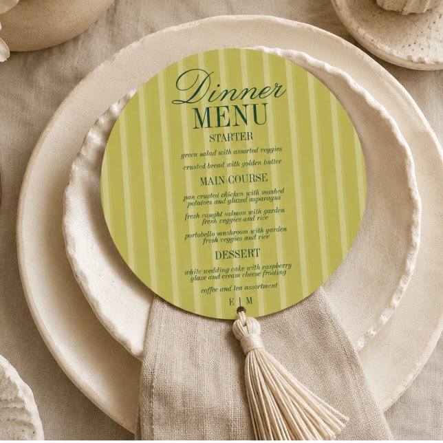 Modern Script Chartreuse Stripe Formal Wedding Menu (Modern Script Chartreuse Stripe Formal Wedding Menu)