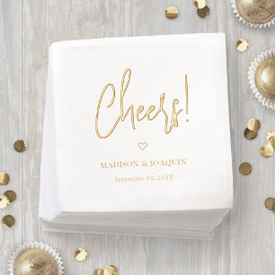 Modern Script Cheers & Chic Simple Heart Wedding Foil Napkins