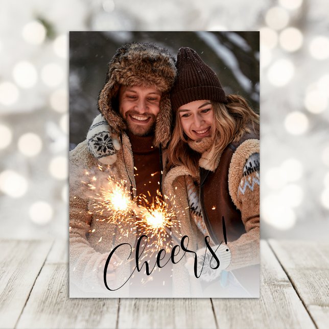 Modern Script Cheers Happy New Year Photo Holiday Card (Creator Uploaded)