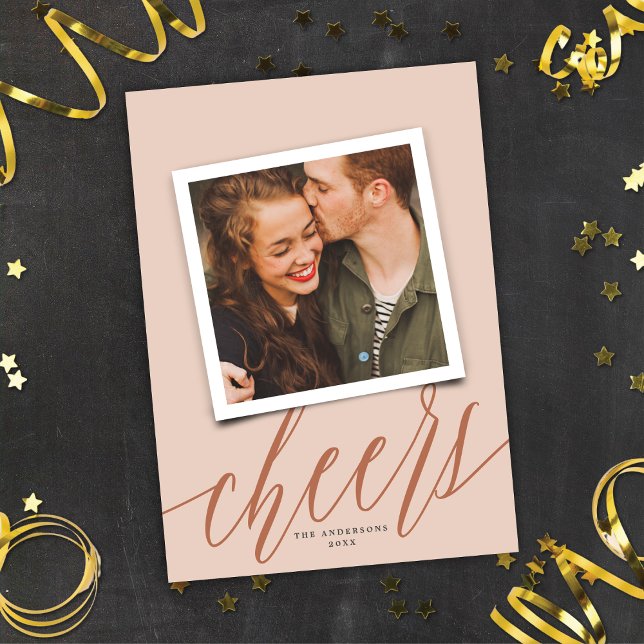 Modern Script Cheers New Year Holiday Photo Card (Creator Uploaded)