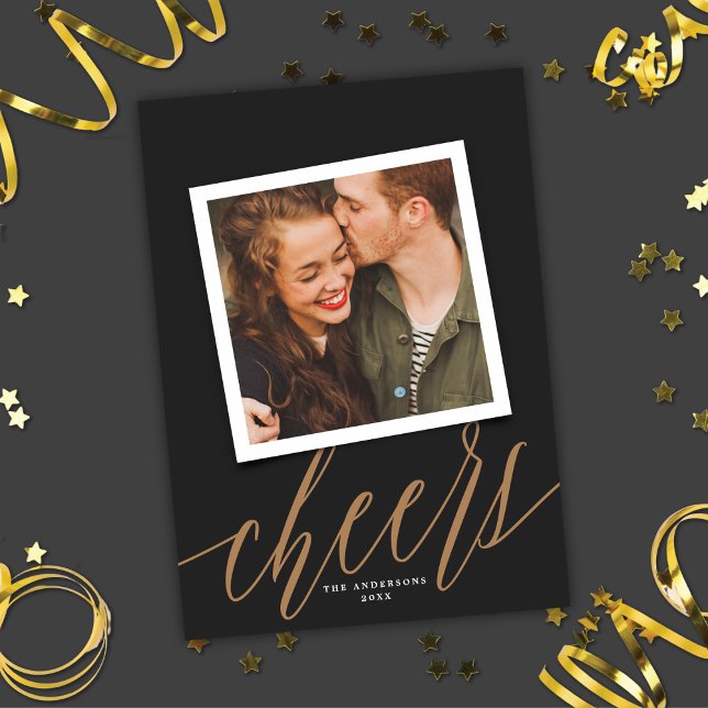 Modern Script Cheers New Year Holiday Photo Card (Creator Uploaded)