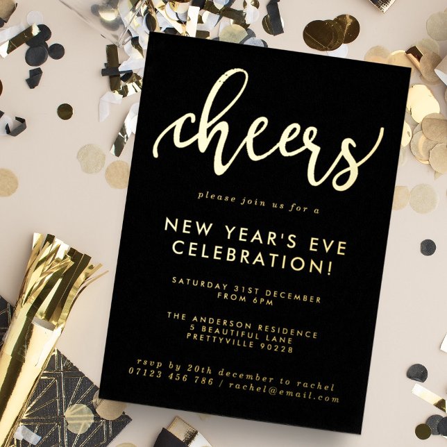 Modern Script Cheers New Year's Eve Party Gold (Creator Uploaded)